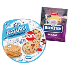 Jan pannenkoeken naturel pak à 8 stuks
Beemster kaasplakken royaal belegen 48+
pak à 125 gram
